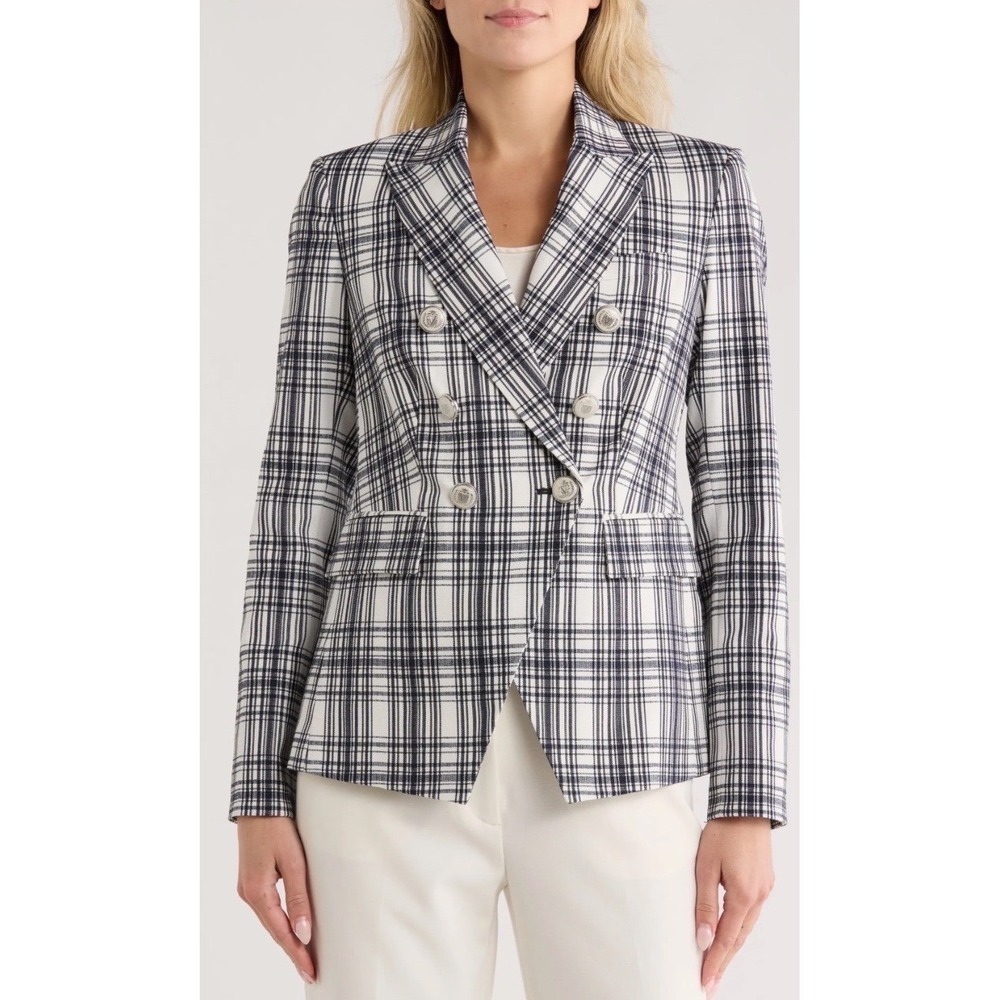 Veronica Beard Miller Plaid Wool Blend Dickey Jacket Ivory Navy Blazer NWT 4